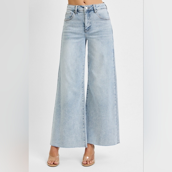 RISEN Palazzo High-Rise Ultra Baggy Wide Leg Cropped Ankle Jeans Denim Pants - Picture 11 of 16